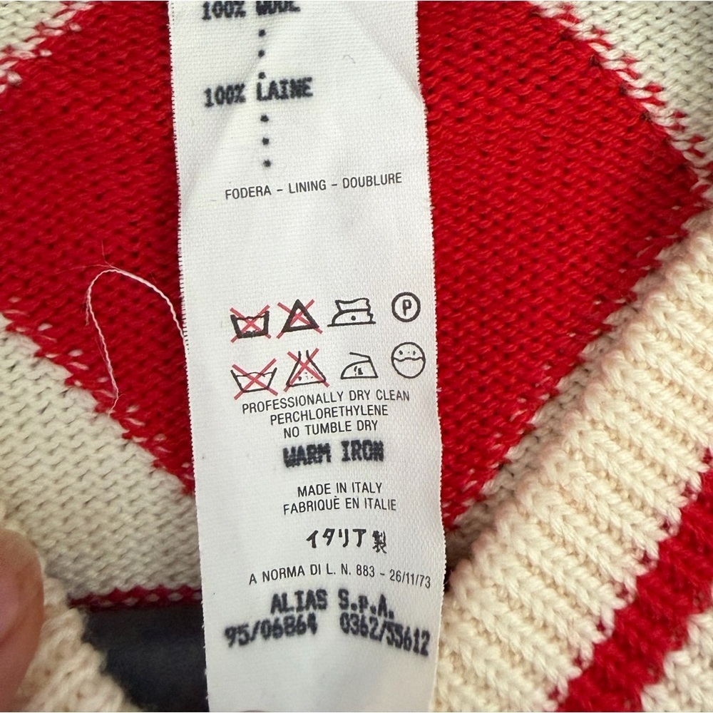 Versace Vintage V-neck sweater red and white geometric diamond pattern - Picture 5 of 5